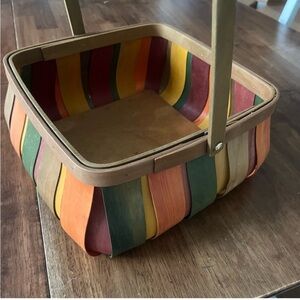 Vintage Multi-Color Wood Slat Squared Basket with Handle